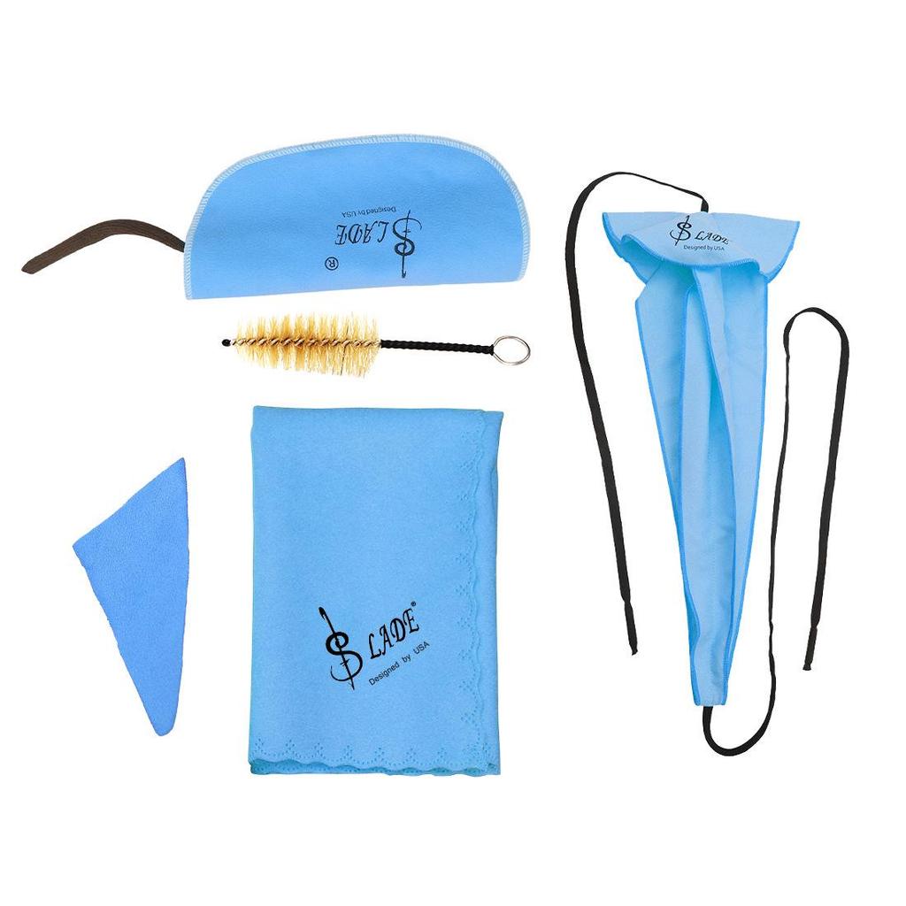 SLADE 5-Piece Saxophone Cleaning Kit: 3D Bore Brush, Bore Brush Cloth, Polishing Cloth, Triangular Cloth, Mouthpiece Brush.