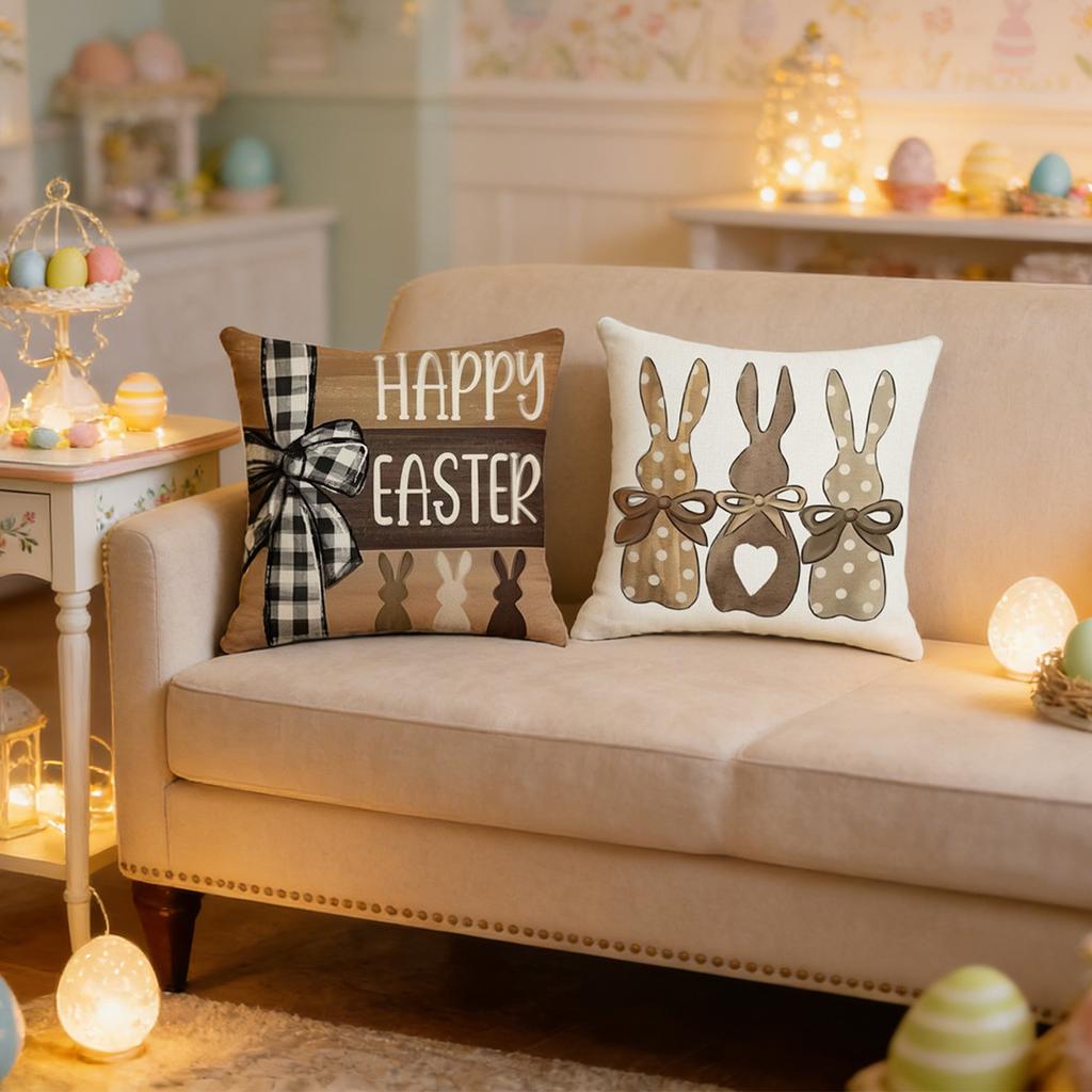 Easter Pillow Covers 18 X 18 Inch Set Of 4 For Vintage Polka Dot Love Heart Bunny Decor Throw Pillows Spring Bow Rabbits Outdoor Decorative Cushion