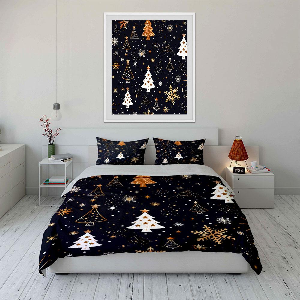 Christmas Tree and Snowflake Pattern Bedding Duvet Cover Set Duvet Cover Pillowcases  (1*Duvet Cover 2*Pillowcases, without duvet insert)