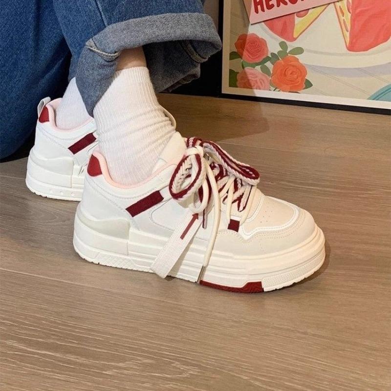 

Мода 2024 года, осень, женская вулканизированная обувь на плоской подошве со шнуровкой, кроссовки для улицы, нескользящие, повседневные, удобные, женские туфли, размер плюс 40 35 красный