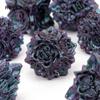 7-teiliges Würfelset aus Metall mit violetten grünen Lotusblüten, massives Polyeder-Würfelset aus Metall, geeignet für Rollenspiele, RPG-Brettspiele, Kartenspiele