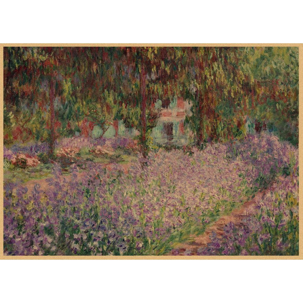 Monet Oil Painting Retro Kraft Paper Poster for Restaurant, Bar, Cafe Wall Decor