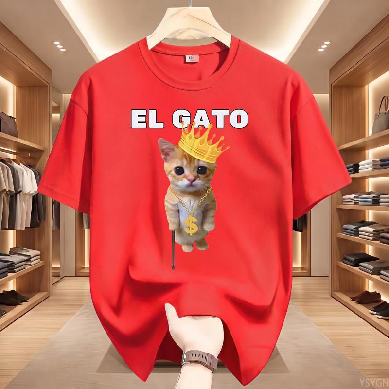 El Gato Is Calling Meme Sad Crying Cat Munchkin Kitty Meme T Shirt Fashion Short Sleeves Oversized T-shirt