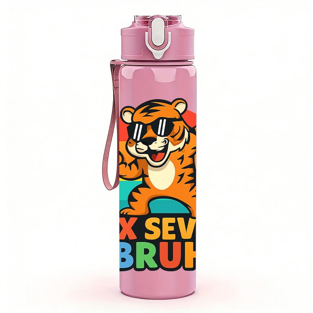 1PC Six Seven Bruh Tiger Letter 750ml Color Plastic Sports Water Bottle Leakproof Flip Straw Lid Suitable for Sports Office Home Use