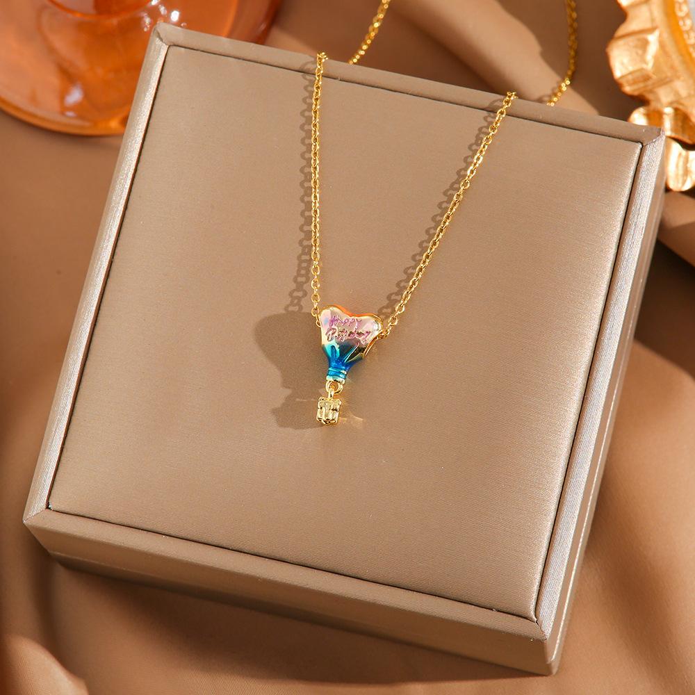 Creative Air Balloon Enamel Pendant Titanium Steel Necklace Women s Elegant Personalized Collarbone Chain Jewelry
