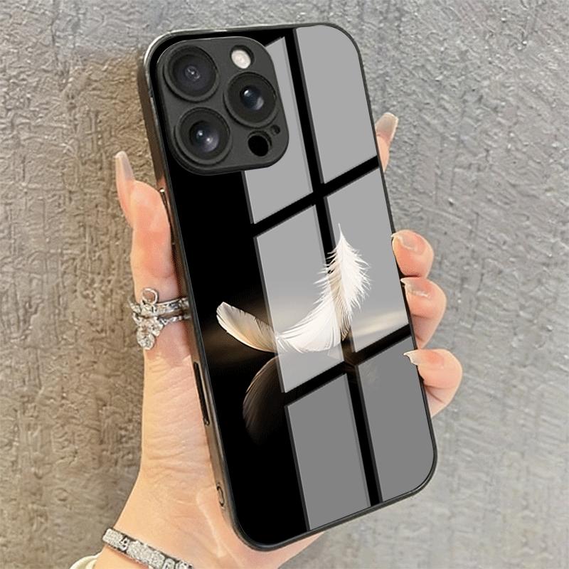 Concise White Feathers Tempered Glass Phone Case For Samsung Galaxy S26 Ultra S25 FE S24 S23 Plus FE 5G Lens Protection Cover