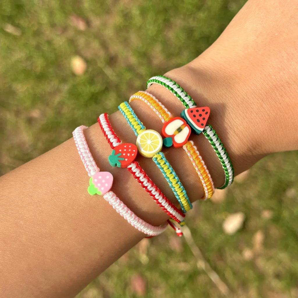 Summer Style Fruit Bracelet For Women Girls Watermelon Lemon Strawberry Handwoven Adjustable Bangles Friendship Jewelry Gifts