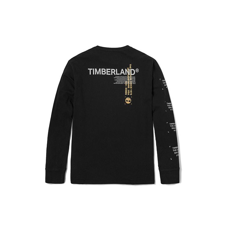 Timberland Camiseta de punto casual transpirable con estampado, cuello redondo, holgada, manga larga para hombre, tops, negro A2DUR-001