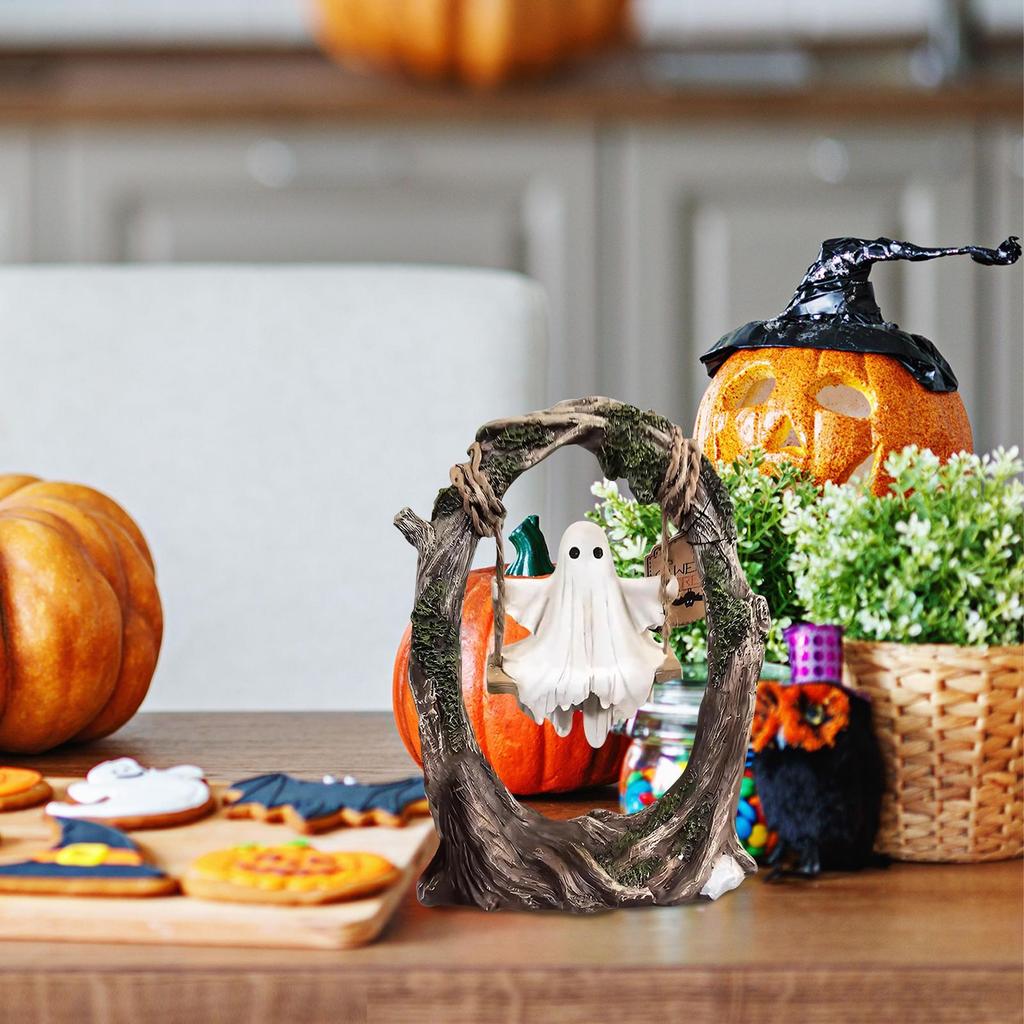1 Pcs Funny Halloween White Ghost Swing Decorations Indoor and Outdoor Hanging White Ghost Sculptures for Tabletop Centerpiece