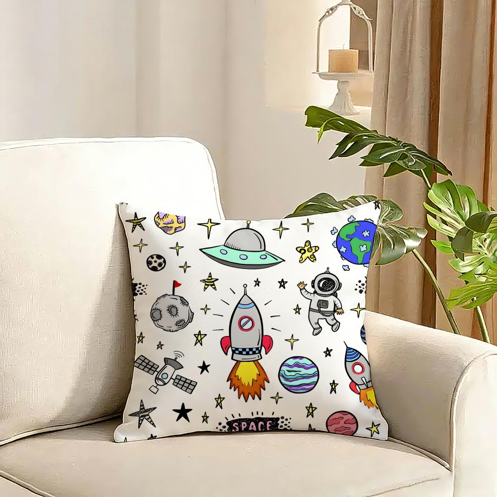 outer space spaceship astronaut rocket Cushion Cover Reversible Plush Pillow Cover Soft Fluffy  Home Decor for Sofa Bedroom