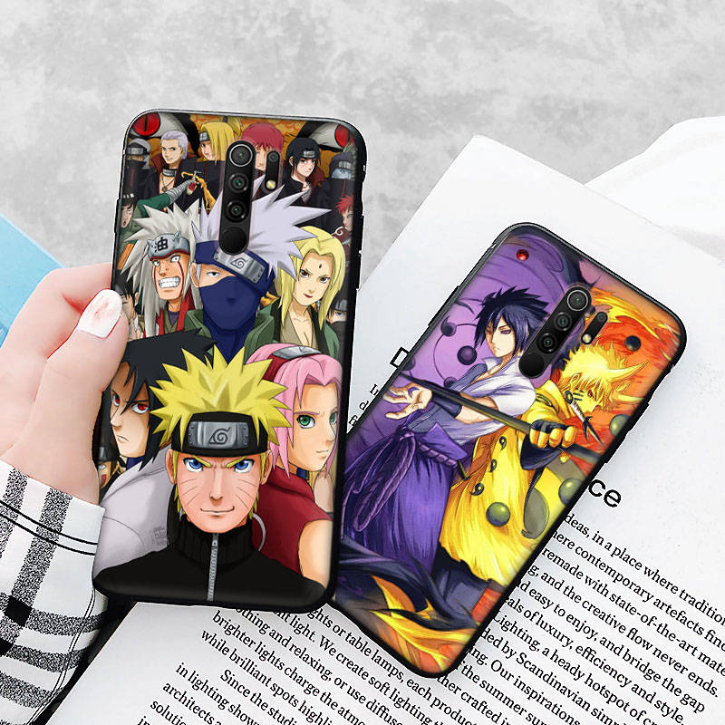 Czarne etui dla Xiaomi Redmi 13C Note 9 iPhone XR 7 8 14 15 11 12 13 X XS Pro Max Samsung A25 S23 S24 FE Ultra Plus Naruto