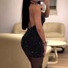 European & American Sexy Women's Backless Bodycon Dress with Hot Drill Sling Design