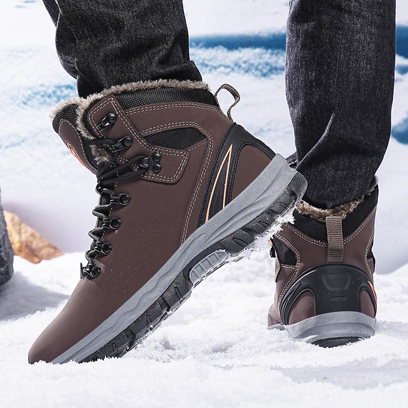 TUINANLE Chaussures d'escalade d'hiver pour hommes Chaussures de neige d'extérieur antidérapantes Imperméables Chaudes en coton Bottines de cheville en peluche à semelles épaisses