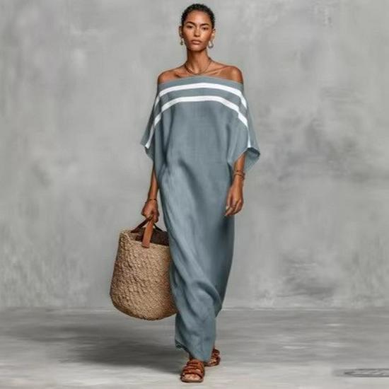 2026 Stand-Up Collar Striped Casual Loose Women's Dress, European & American Style