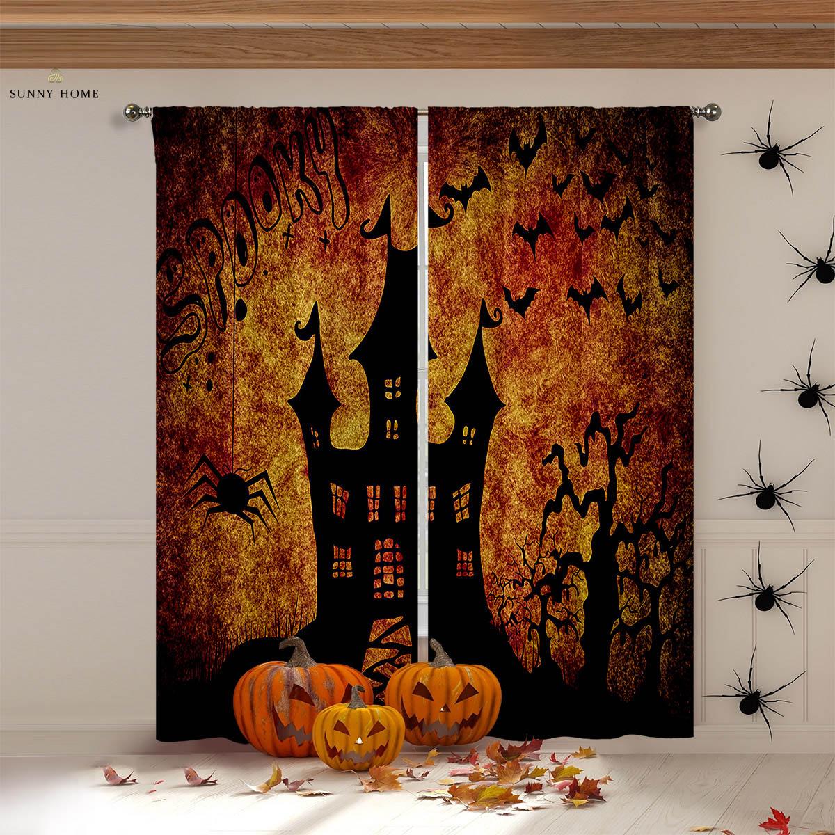 

Анимированные шторы с рисунком тыквы и ведьмы, украшения для вечеринки на Хэллоуин, шторы для детской комнаты, шторы для ресторана, 2 шт. W85xH200(CM)x2PCS&Rod pocket