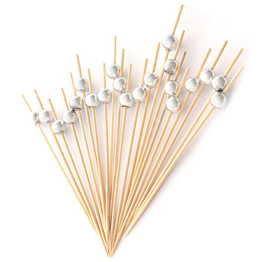 100Pcs Bamboo Cocktail Picks 12Cm Creative Handmade Fruit Sticks Elegant Round Bead Cocktail Stick Appetizer Display for Party