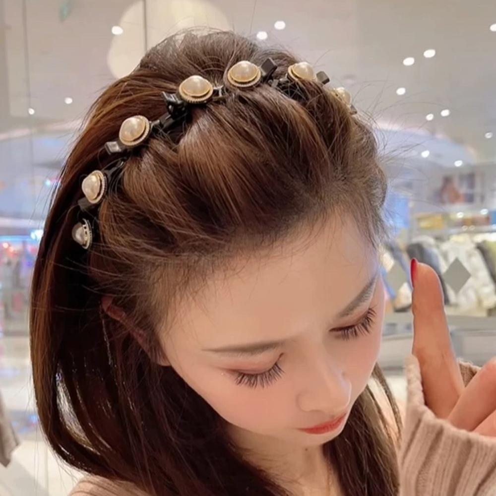 Flower Braided Tools Hairband Pearl Hair Toothed Headband  Artifact for Tidying Broken Hair