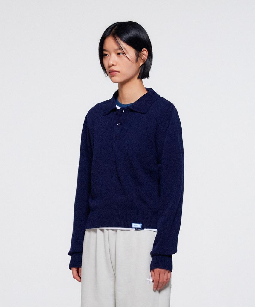 ERA Women Wool Blend Polo Sweater - Navy
