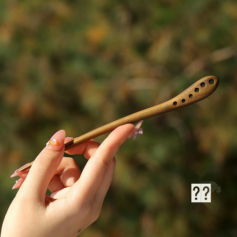 High-End Natural Ebony Wood Hairpin - Extended Chinese Ancient Style Black Hair Bun Accessory