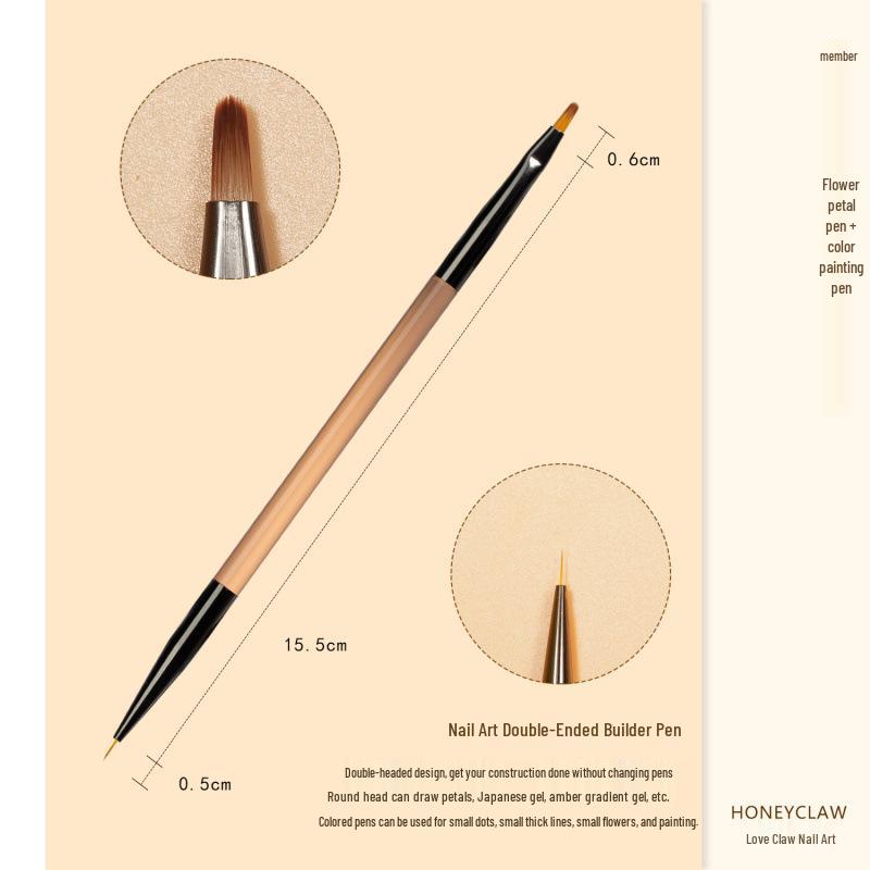 Japanese Dual-Ended Gel Pen for Nail Art: Light-Curing Brush for Painting, Outlining, and Stripping with Round & Flat Head