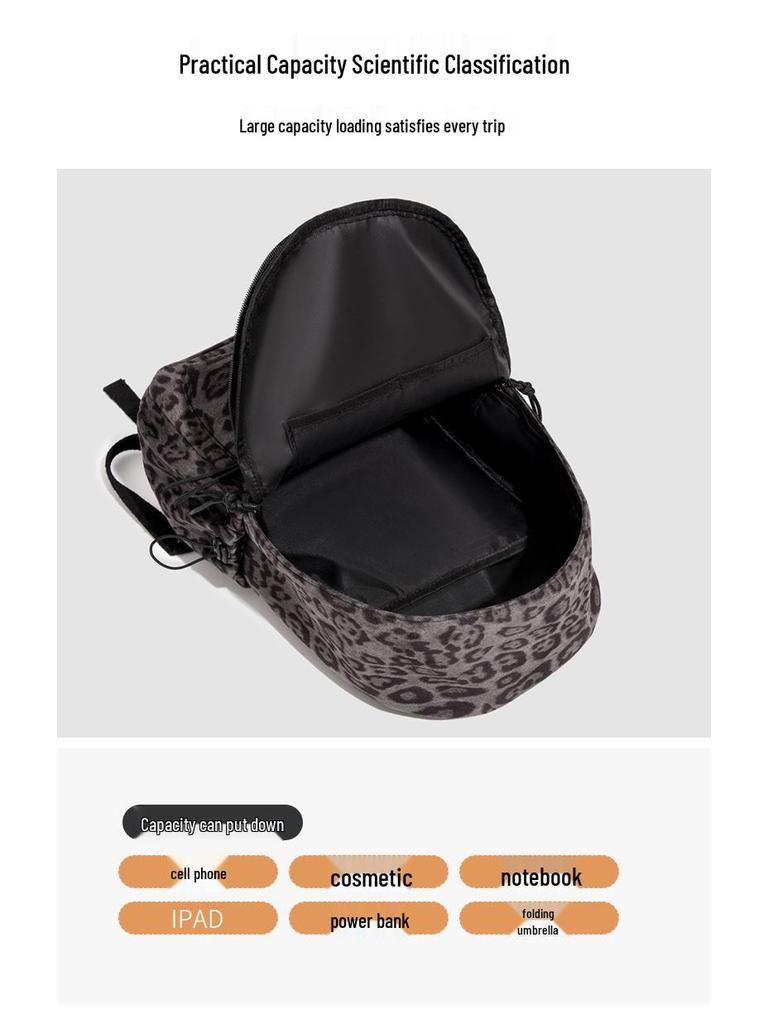 2025 Leopard Print College-Style Backpack: Casual, Large Capacity for Students and Commuters