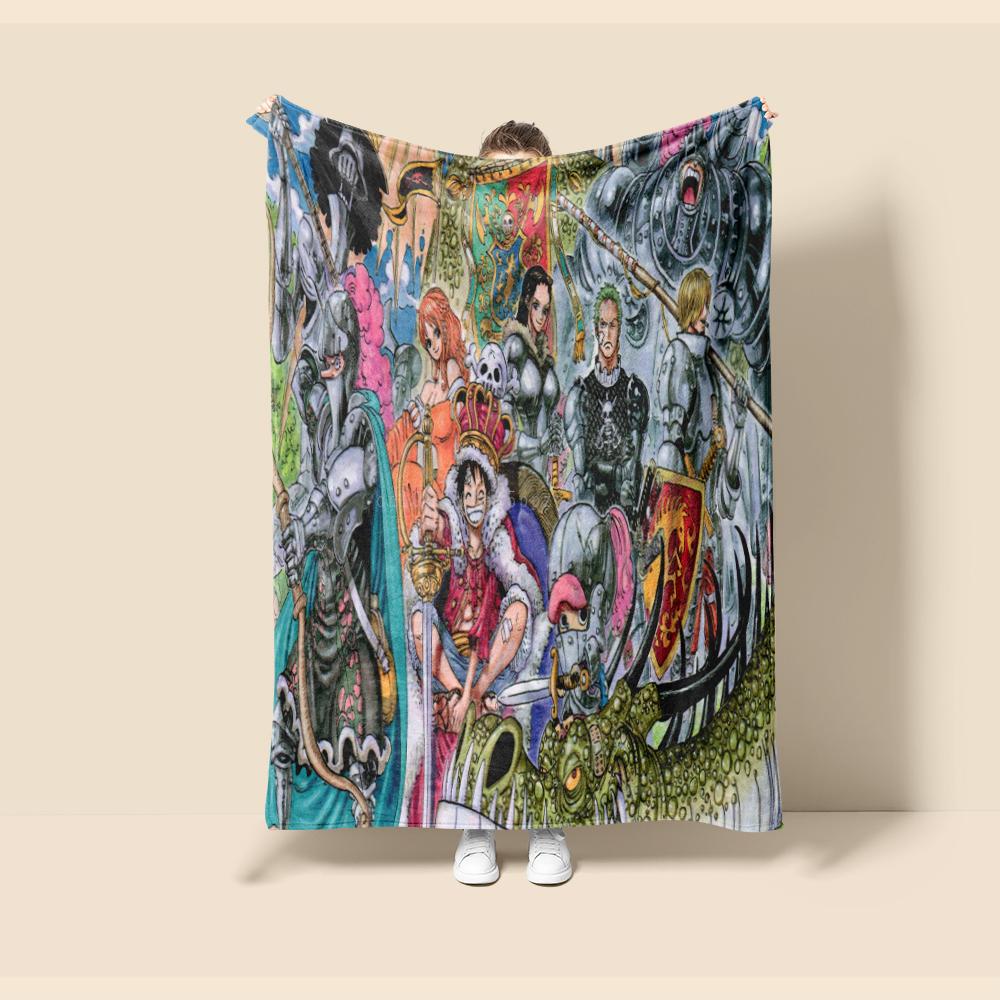 Flannel Thin Blanket One Piece Animation Luffy Four Seasons Blanket.for Sofa, Beds, Living Room, Travel Picnic Blanket Gifts