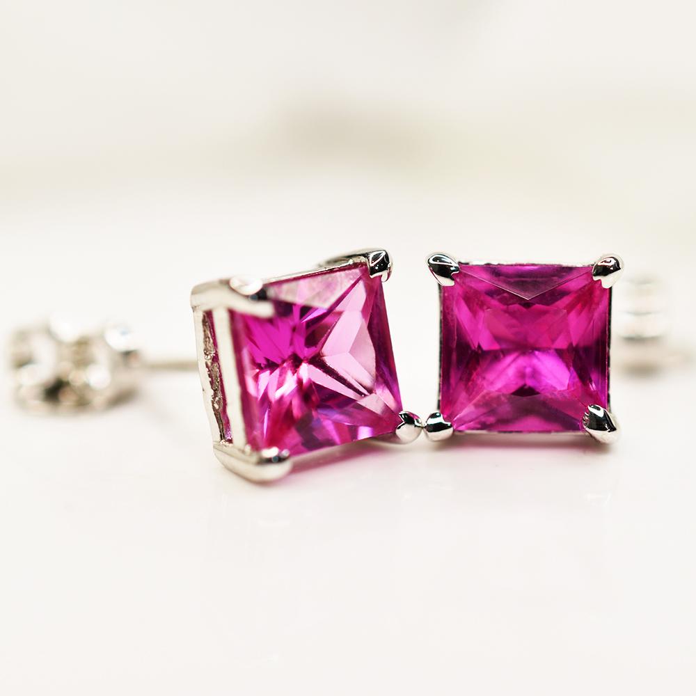 

Natural CERTIFIED 13.35 Ct Stunning Pink Ruby Square Cut Gemstone Earring Pair MY.ER-05-NS 16.9 mm approx рожевий
