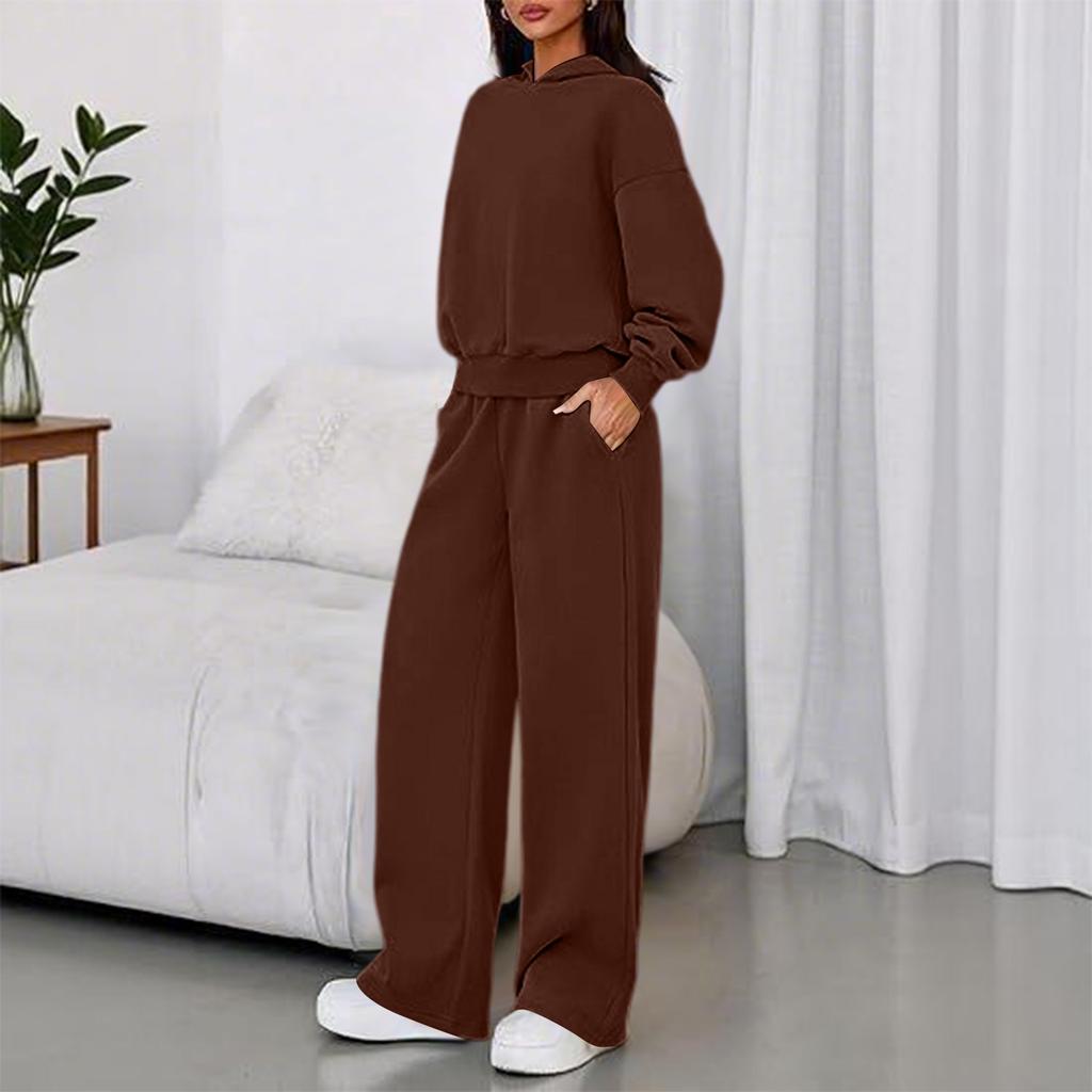 Women's Crewneck Hoodie Wide Leg Pants 2 Piece Sport Suit for Casual Daily Wear
