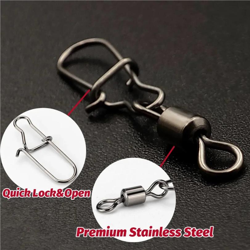 50pcs Swivel Snap Connector Pin Bearing Rolling 360 Rotate Ring Tackle Buckle Hook Lure Kit Wire Box Fishing Accessories