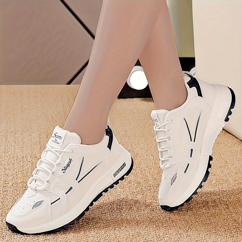 Damen Low-Top Colorblock Casual Sneaker mit weicher Sohle, Schnür-Plateau-Bequemschuhe für den Urlaub