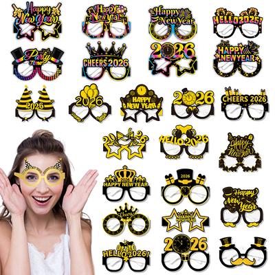 2026 Jahres Papierbrillen 6/12 Stück Festlich Silvester Partybrillen Lustige Foto-Requisiten Partyabend Dekoration Universalgröße