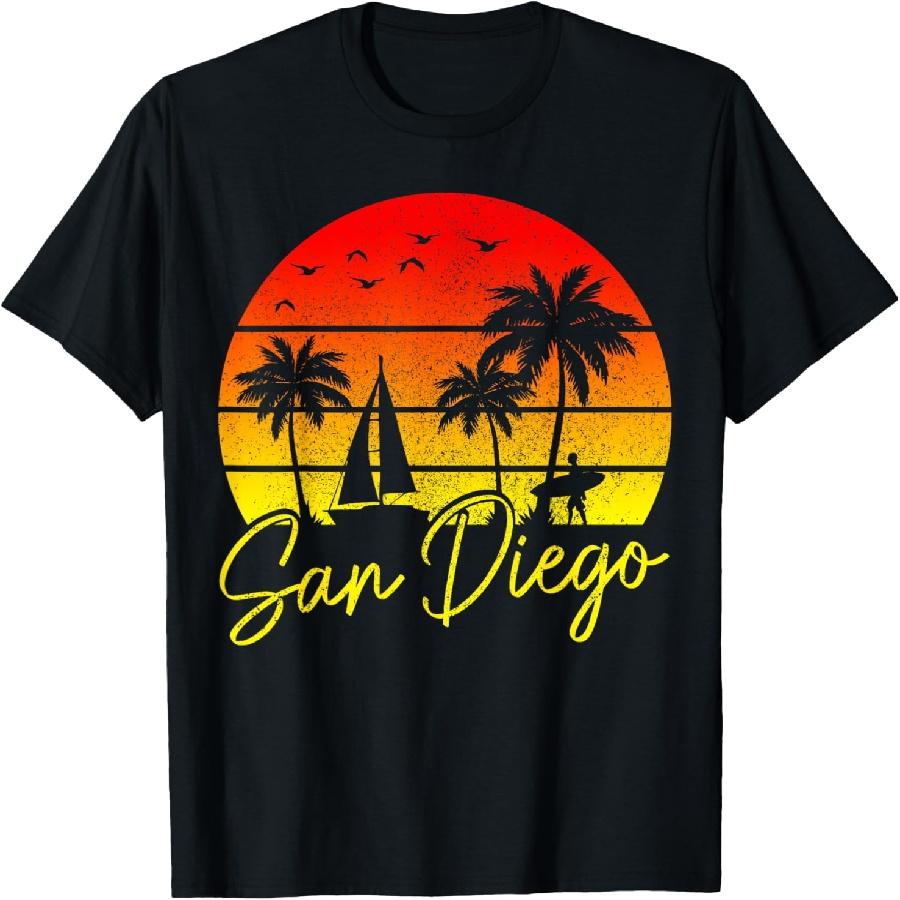 San Diego Vintage Sunset California Sailing Surfer San Diego T-Shirt XXXXXL чёрный