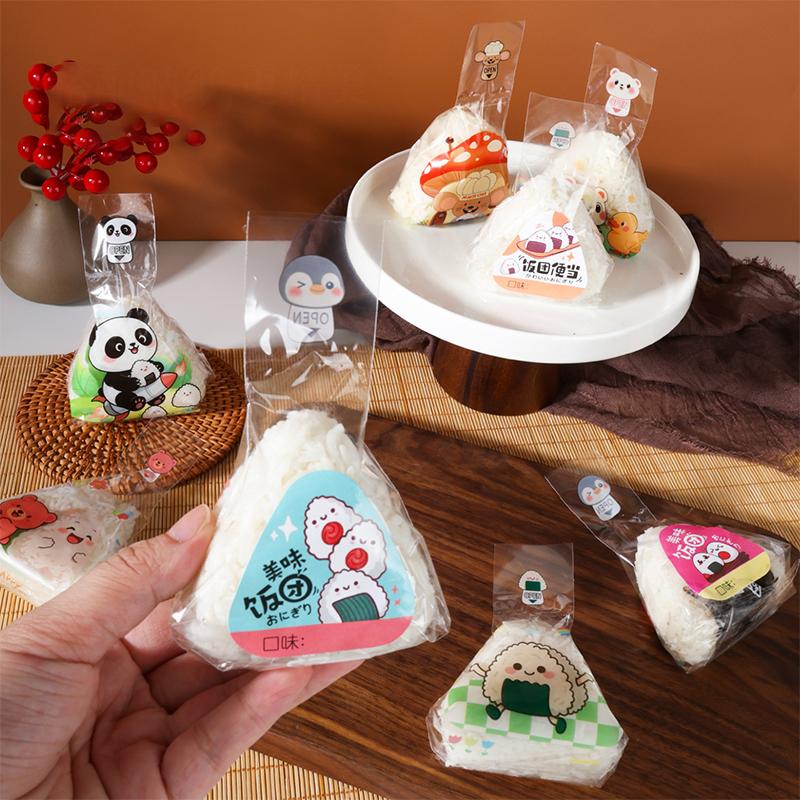 100Pcs Cute Cartoon Triangle Rice Ball Packing Bag Seaweed Sushi Mould Bag Sushi Bento Accessories Seaweed Rice Ball Sushi Bag