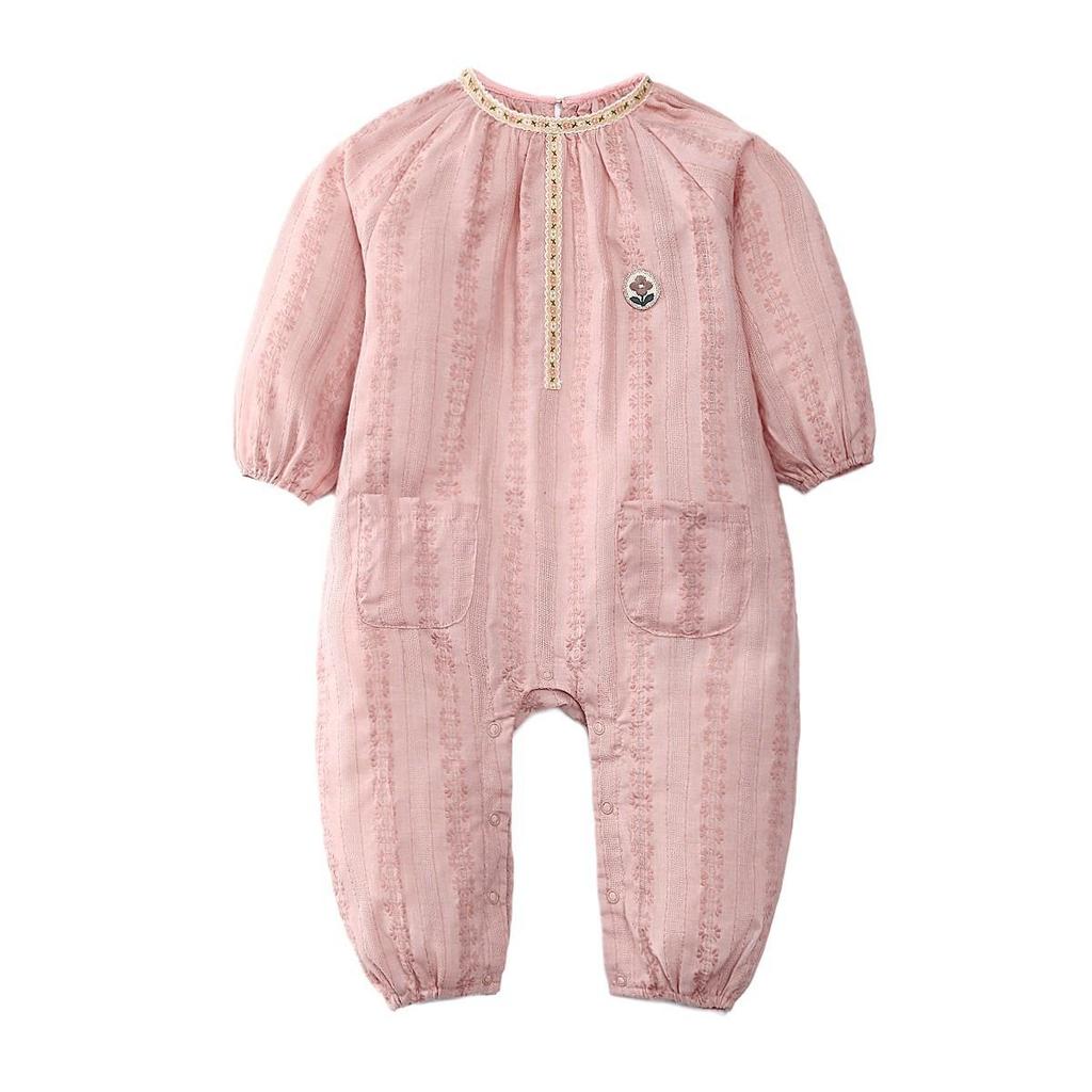 Letni pajacyk dla dziewczynki, z długim rękawem, Klasa A, oddychający - Rozmiary od 0-3 do 24 miesięcy