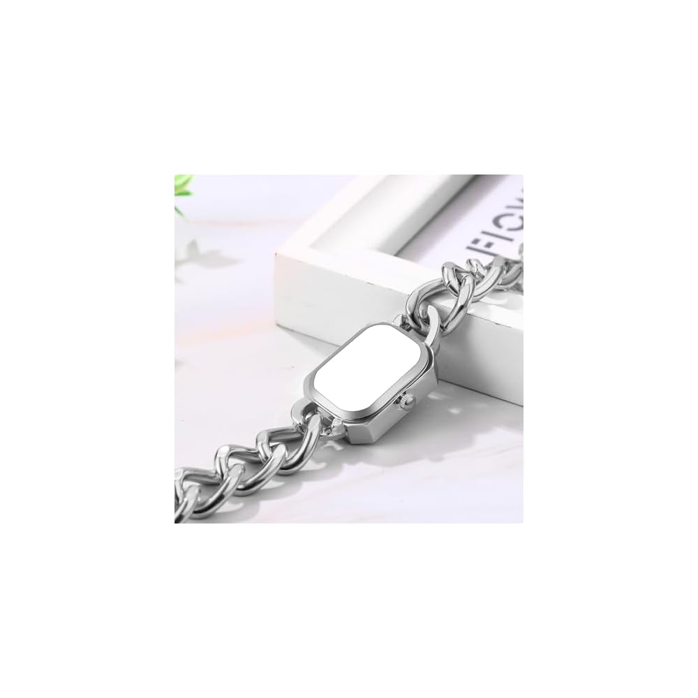 "Square Women's Bracelet Watch Silver Analog Display Waterproof Quartz Fashion Accessory"