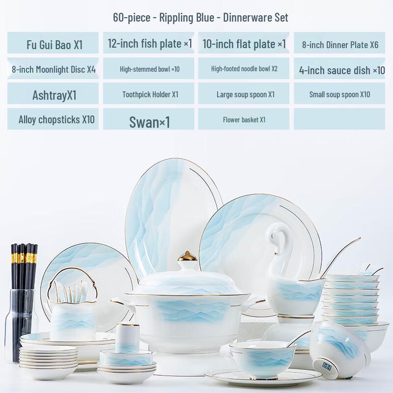 Blue Ocean Hand-painted Ceramic Dinnerware Set