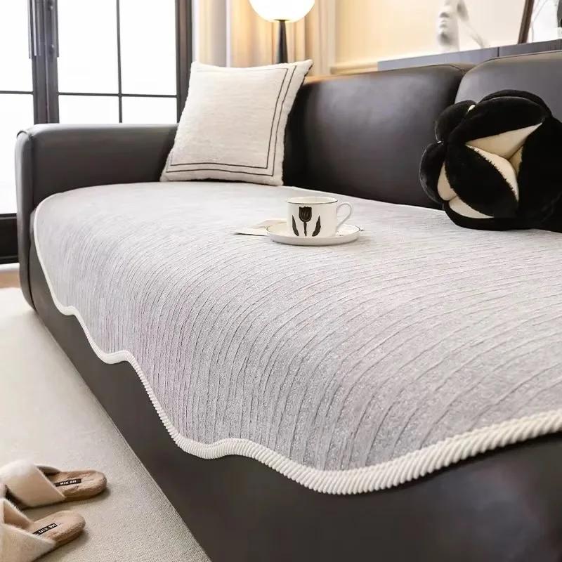 Irregular Shaped Chenille Sofa Towel Solid Color Luxury Sofa Covers for Living Room All Season Universal Anti-slip Couch Covers