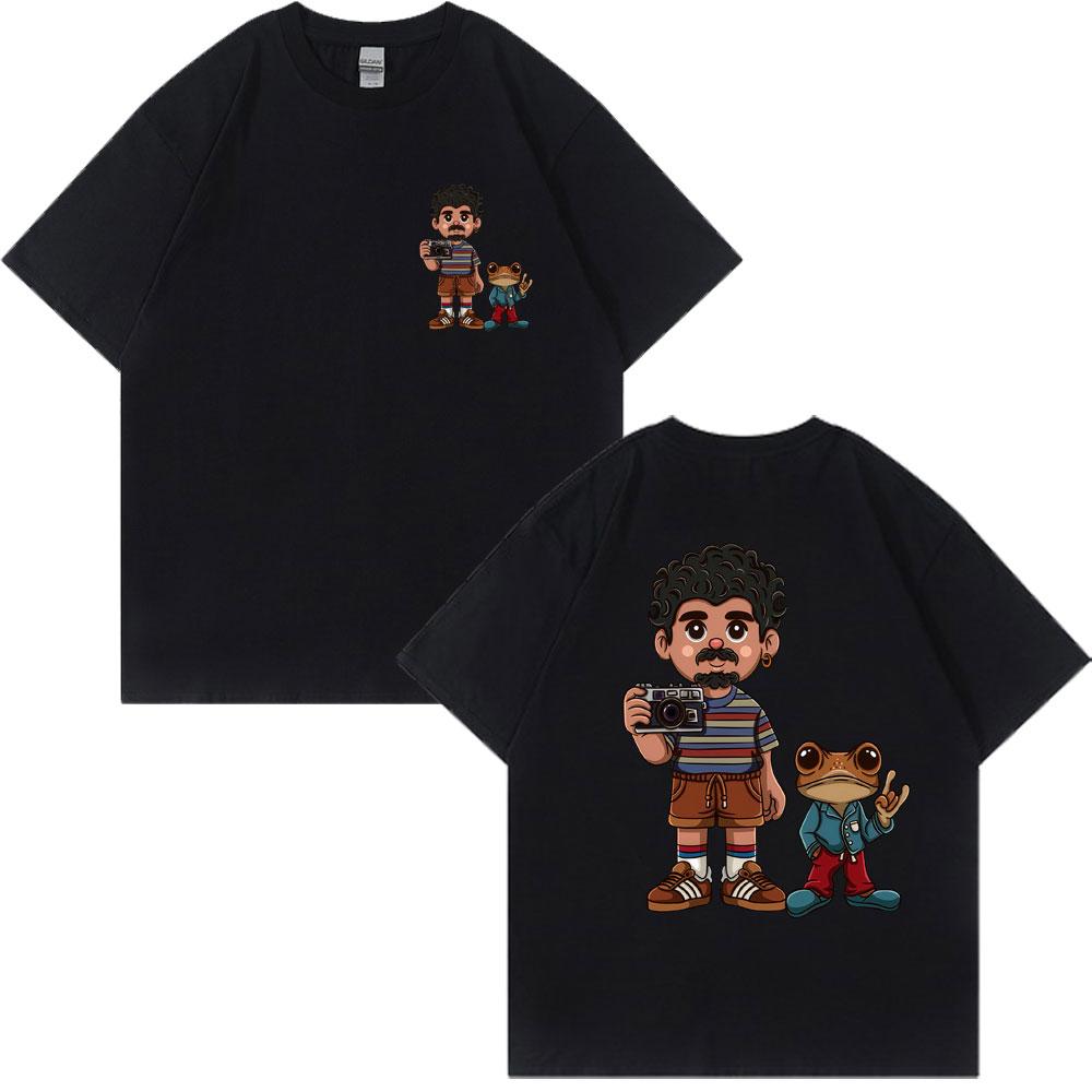 Rapper Bad Bunny Debi Tirar Mas Fotos DTMF Gewaschene T-Shirts Cartoon Frosch Klassisches Hip Hop T-Shirt Unisex Damen Baumwolle Übergröße T-Shirts