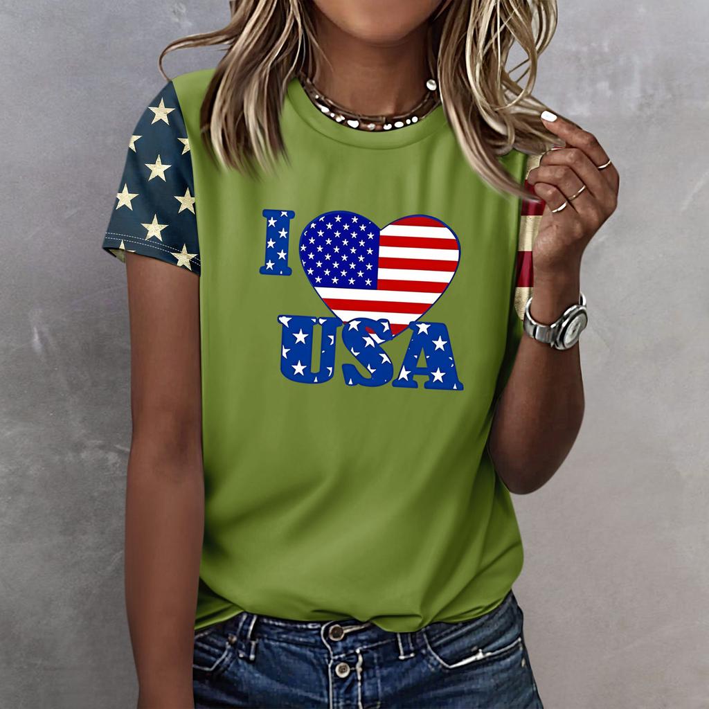 T Shirts For Women, Womens Short Sleeve Tops Dressy Summer O Neck Casual Trendy Blouses Tunic Tops Independence Day