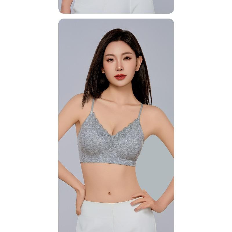 Women Seamless Invisible Push Up Lace Bra Thin Straps Full Cup Gathering Underwear