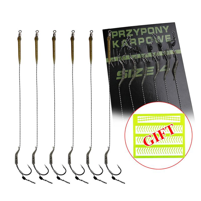 

6 шт. крючки для ловли карпа, снасти для волос с леской 2/4/6/8 #, европейский фидер