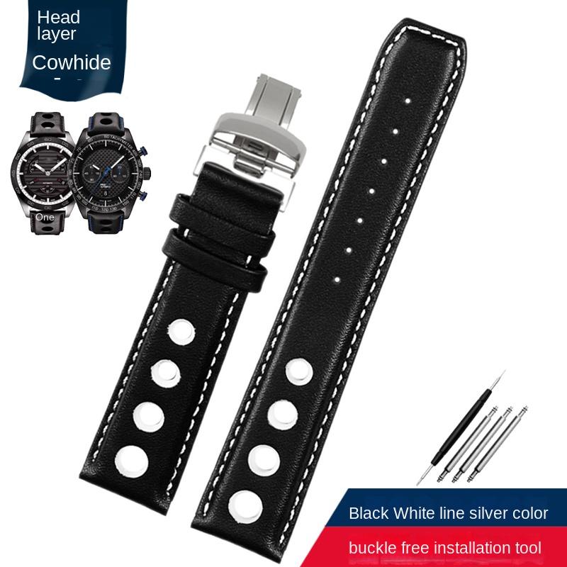 Genuine Leather watchband For tissot 1853 Sports Racing Series PRS516 T91 T044 Soft cowhide strap 20mm Folding clasp bracelet