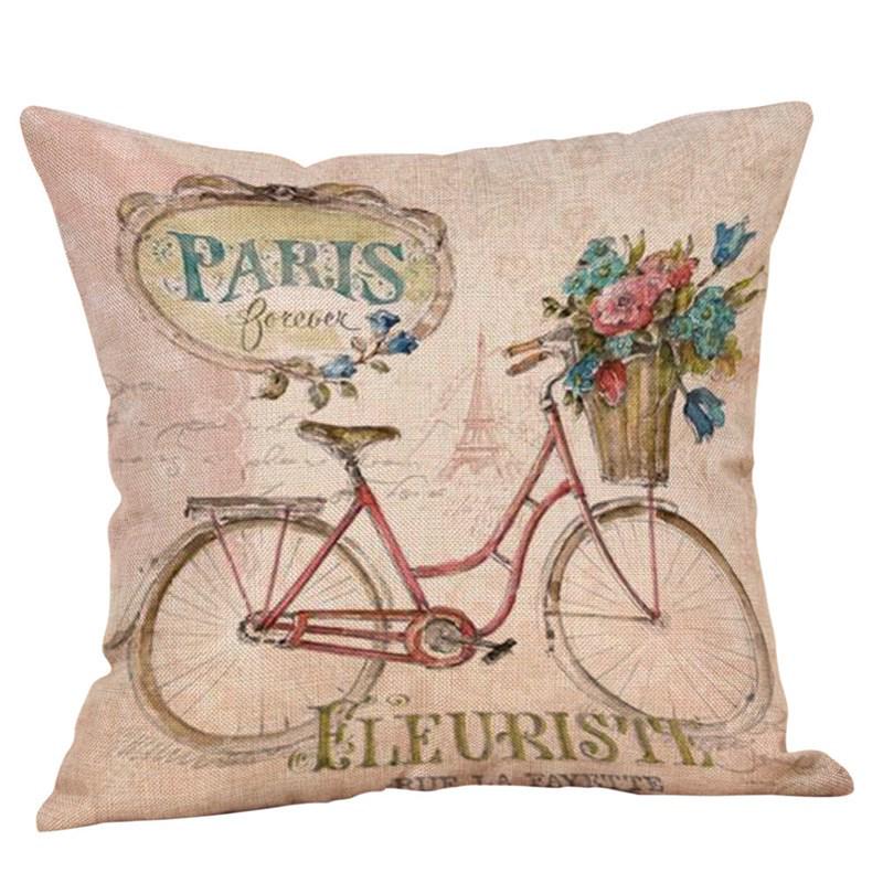 Bicycle Pattern Digital Print Pillowcase Linen Throw Cushion Cover