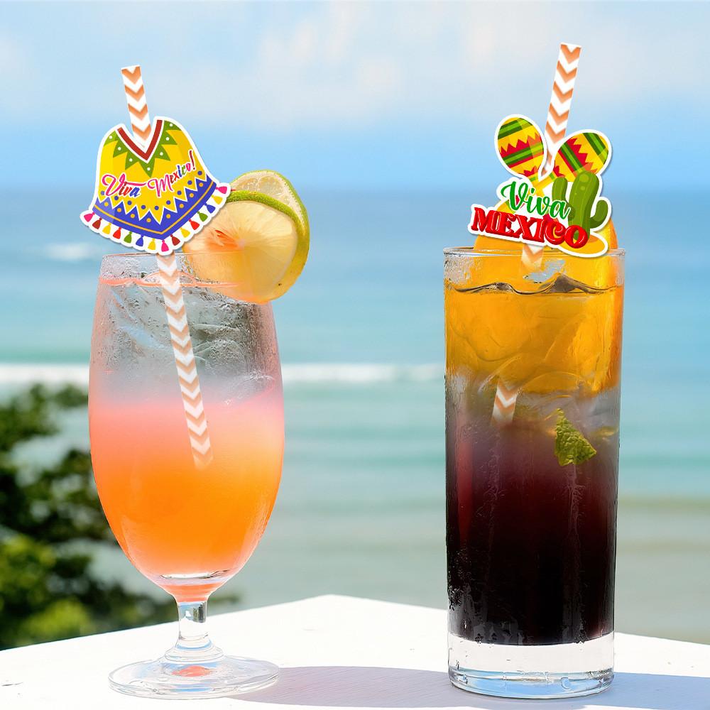 Theme Mexican Disposable Paper Straws With Cartoon Decor For Childrens Party
