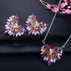 Peach Heart Colored Zircon Necklace Earrings Two-Piece Set, Platinum-Plated Jewelry