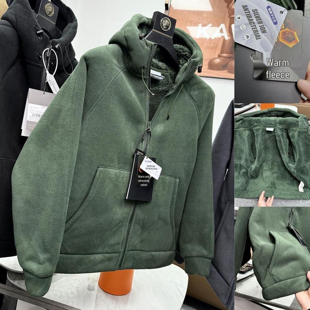 Herren verdickte doppelseitige Fleece-Kapuzenjacke - Schwergewicht 620g für Herbst und Winter