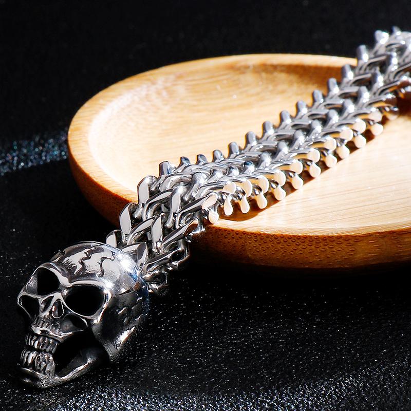 Gothic Double Skull Man Bracelet for Men In Stainless Steel Link Chain Men's Charm Bracelets Steampunk Skeleton Jewellery Guests Gifts
