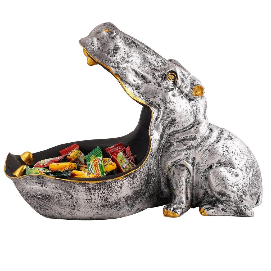 Angry Big Mouth Hippopotamus Showpiece for Home Decor | Silver Hippo Decorative Item