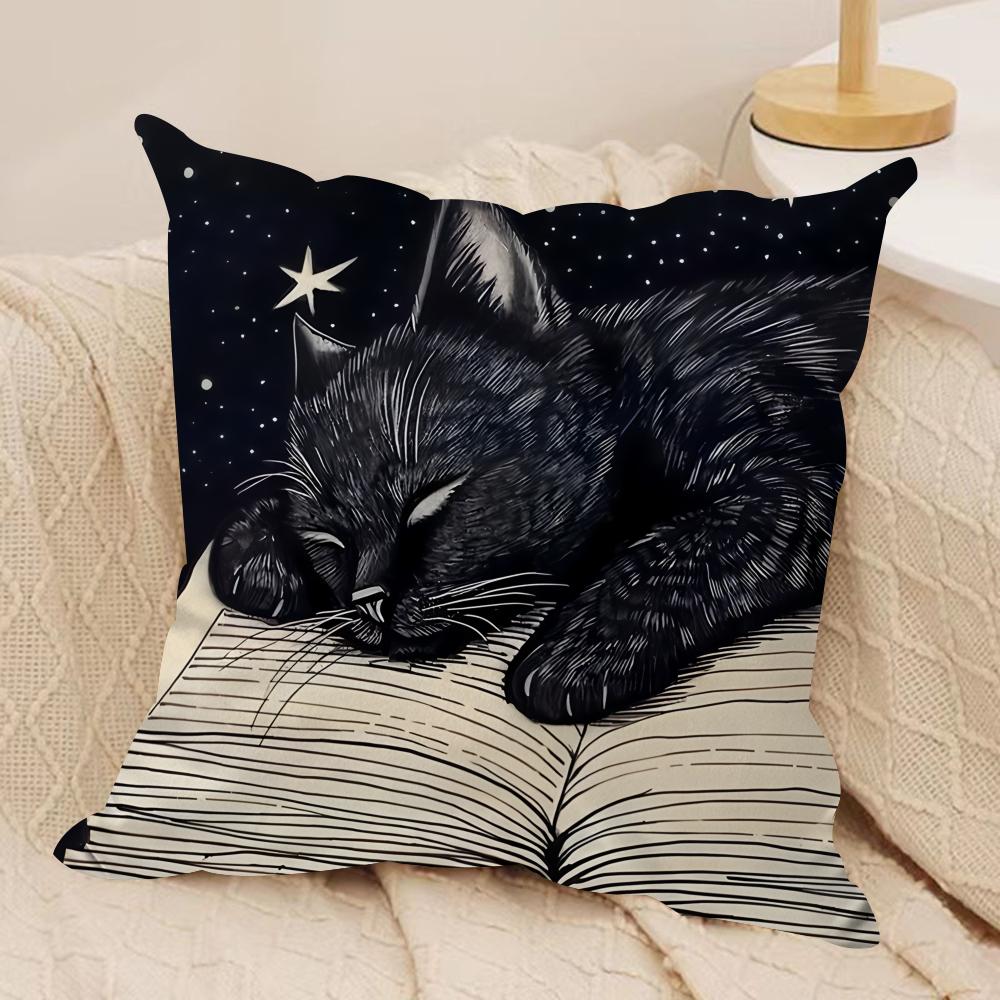 Black Cat Night Cool Cushion Cover Silky Short Plush Invisible Zipper Dustproof Sofa Pillow Case For Home Decor