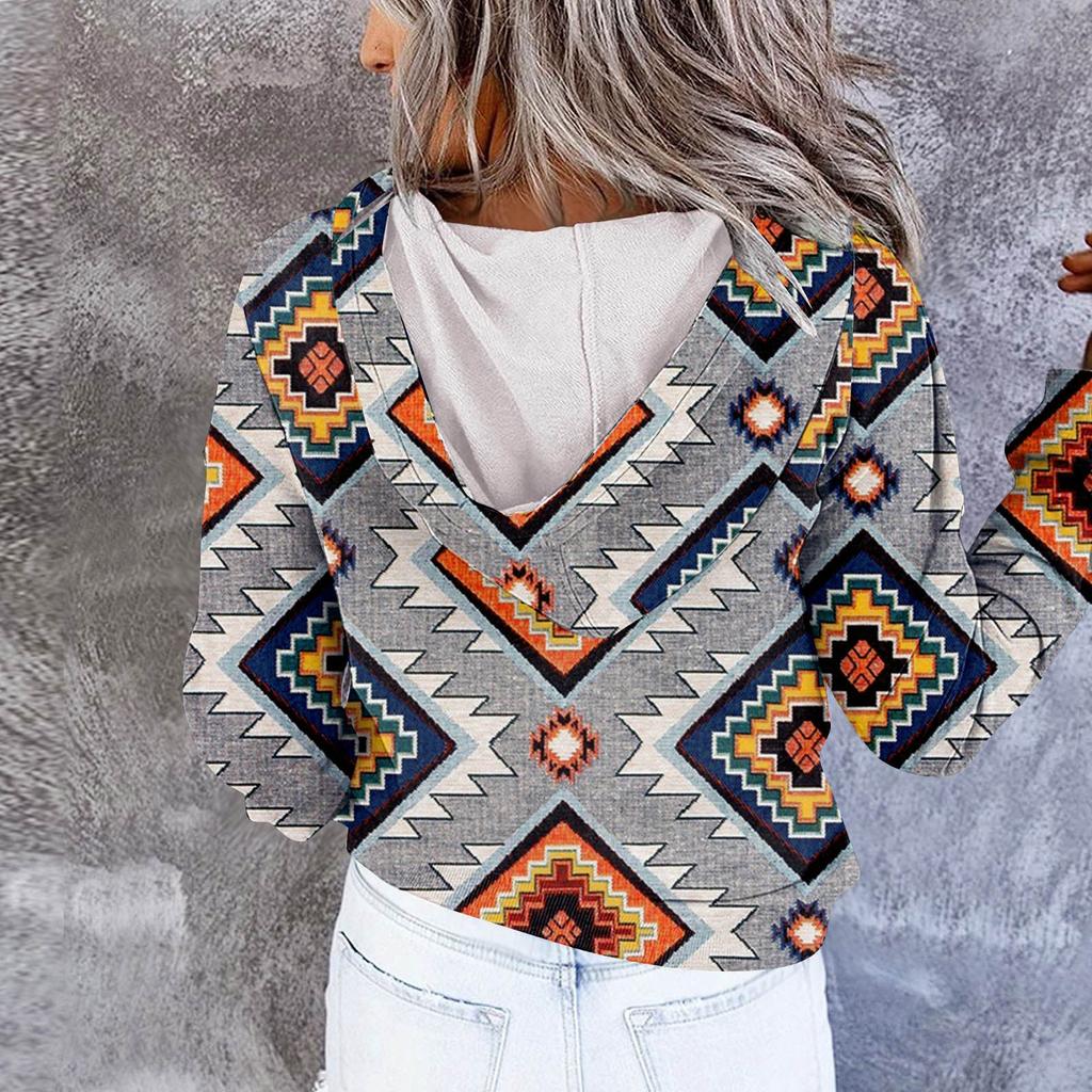 Women's Casual Fashion 2022 Print Long Sleeve Pullover Hooded Top